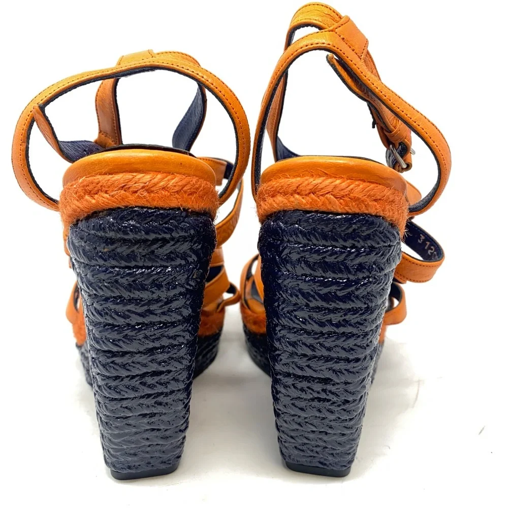 ❤️Balenciaga Paris  Orange Espadrille Wedge Strappy Sandals.  EUC.  Studded - Picture 6 of 11